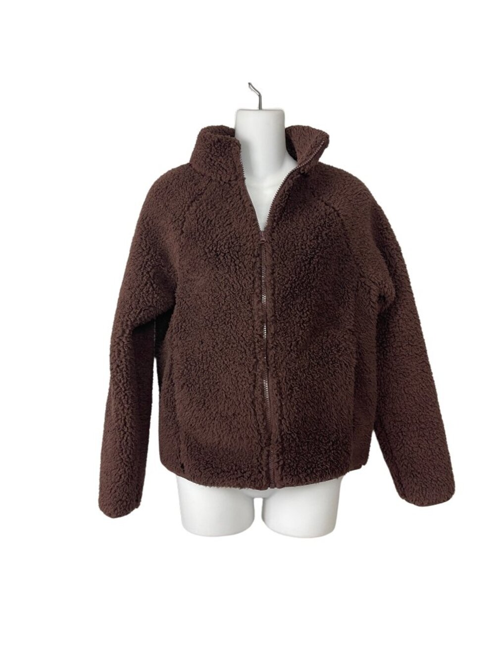 Double Zero Womens Sherpa Fleece Jacket Brown Small Super Soft Zip Up New
